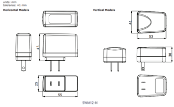 Mechanical Drawing - CUI Inc SWM12 AC-DC Medical Power Adapters